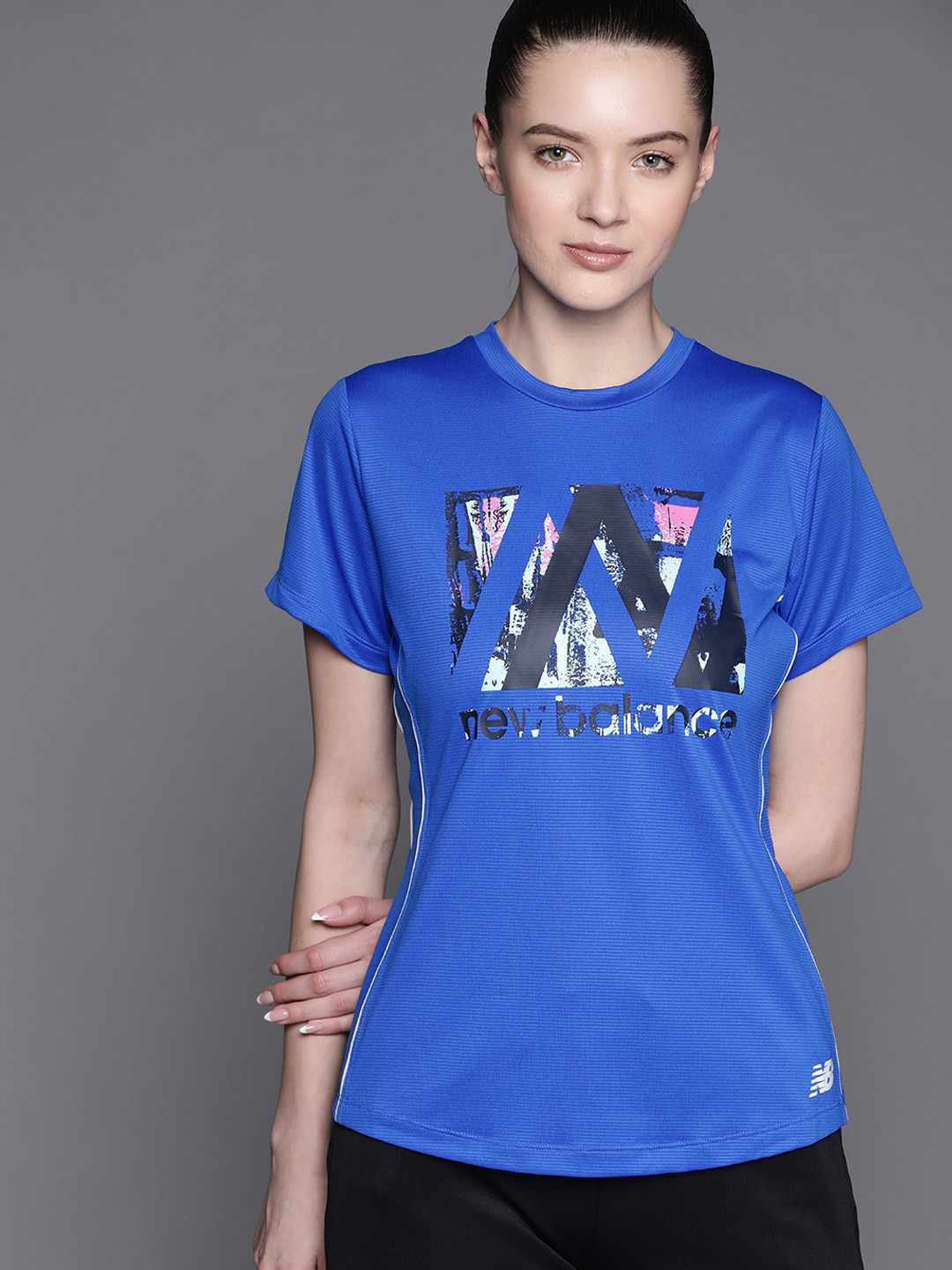 

New Balance Women Blue Brand Logo Printed T-shirt
