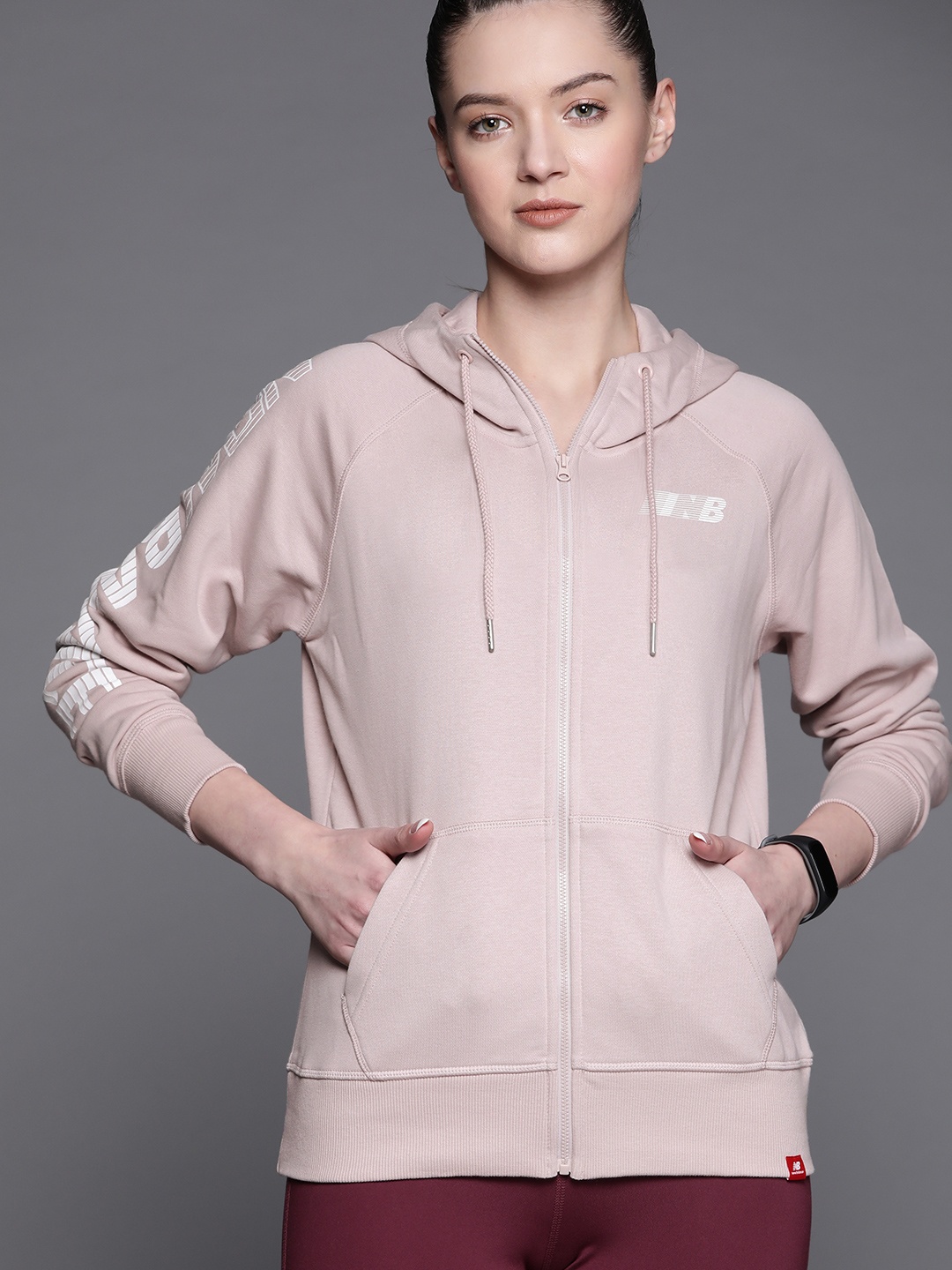 

New Balance Women Pink Brand Logo Print Hooded Sweatshirt