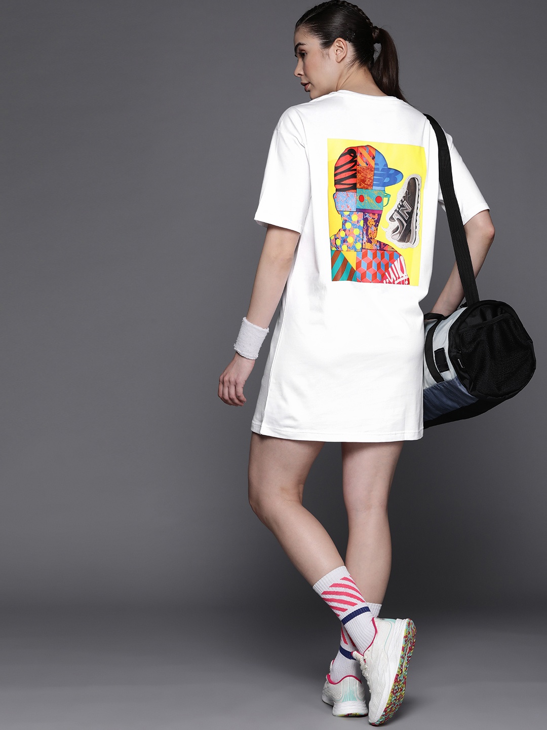 

New Balance White Graphic Printed T-shirt Dress