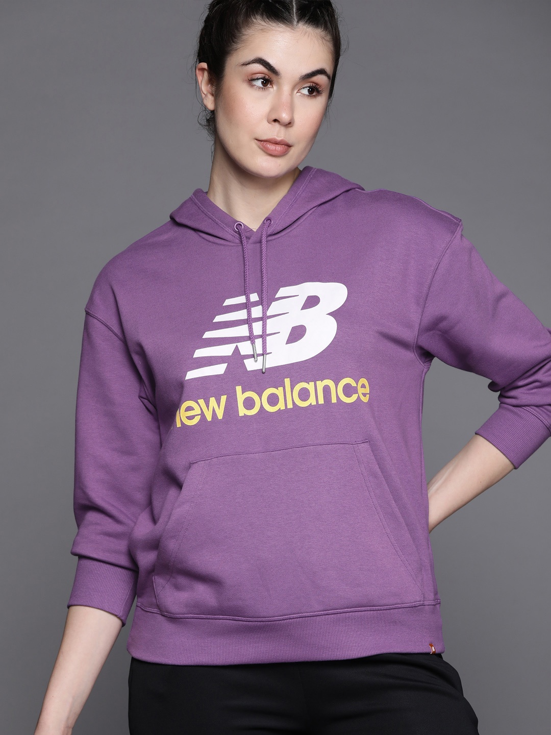 

New Balance Women Purple & White Brand Logo Print Hooded Sweatshirt