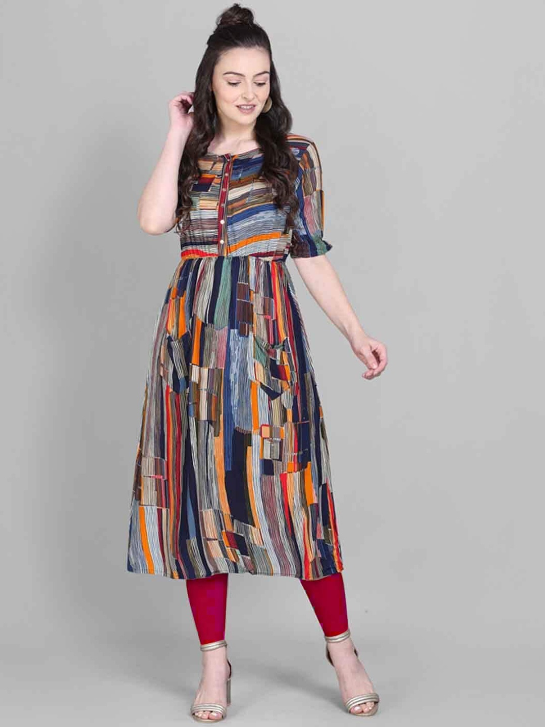 

OM SAI LATEST CREATION Women Multicoloured Printed Bell Sleeves Kurta, Multi