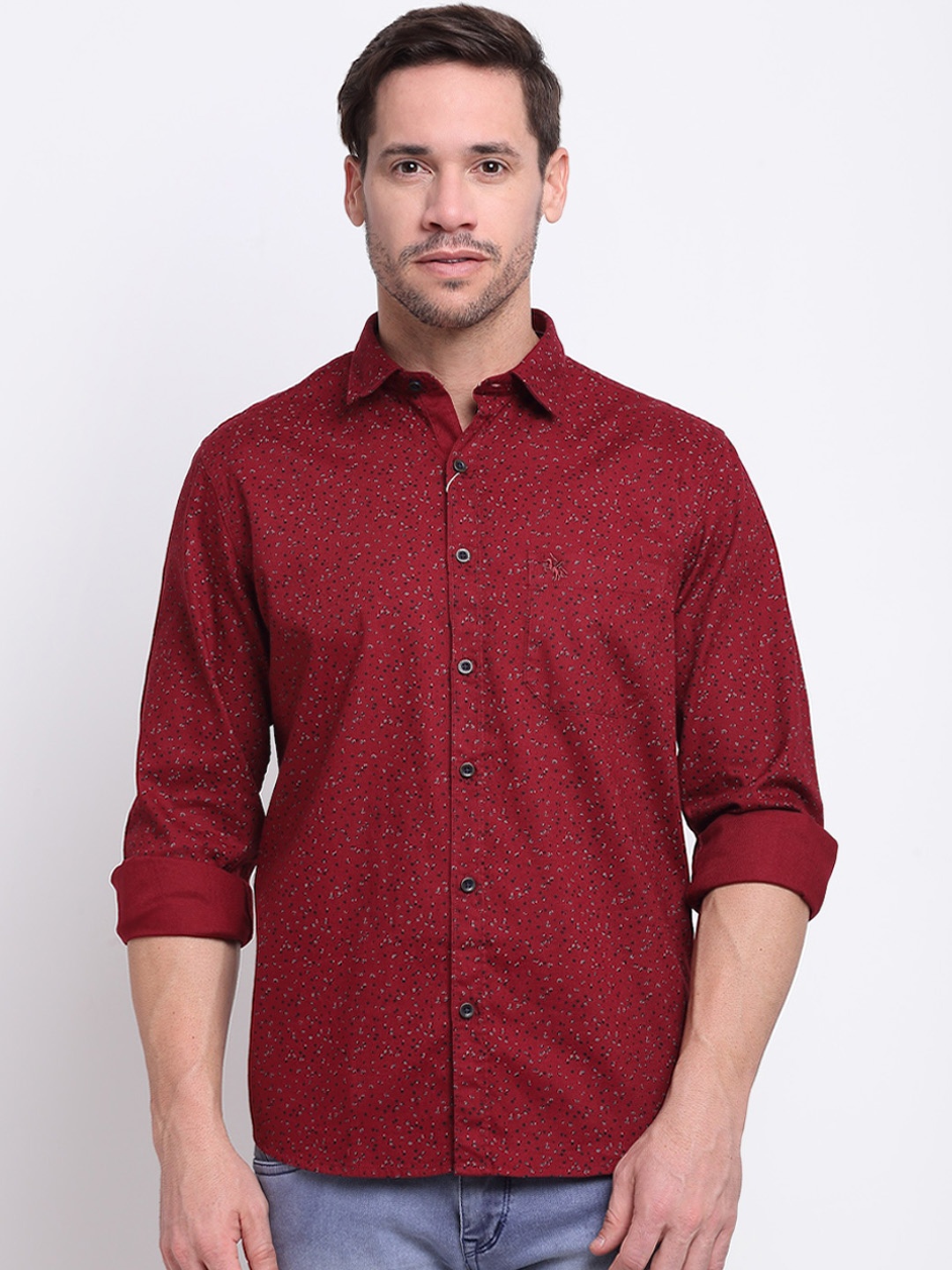

Cantabil Men Maroon Classic Opaque Printed Cotton Casual Shirt