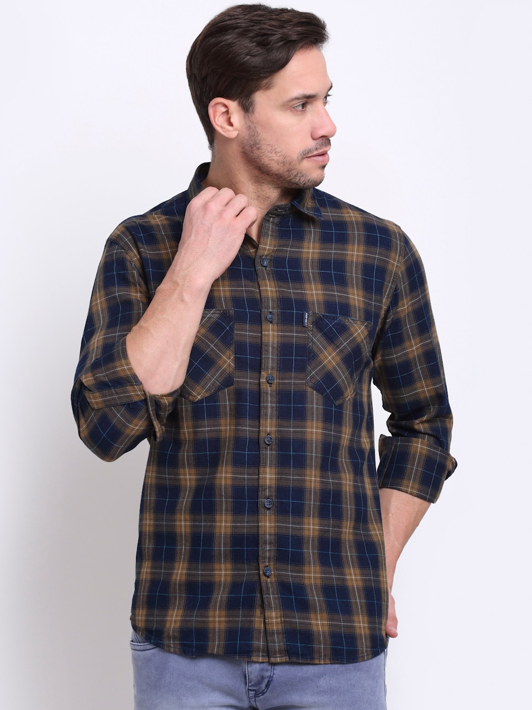 

Cantabil Men Khaki Classic Tartan Checks Cotton Casual Shirt