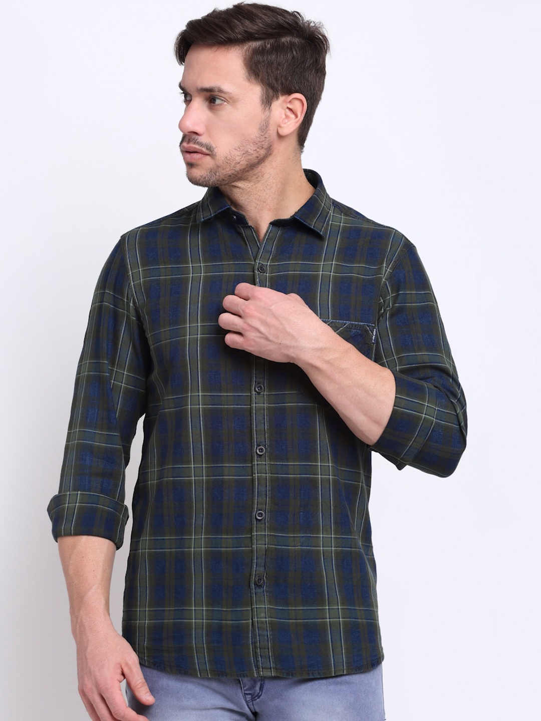 

Cantabil Men Green Classic Tartan Checks Opaque Checked Cotton Casual Shirt