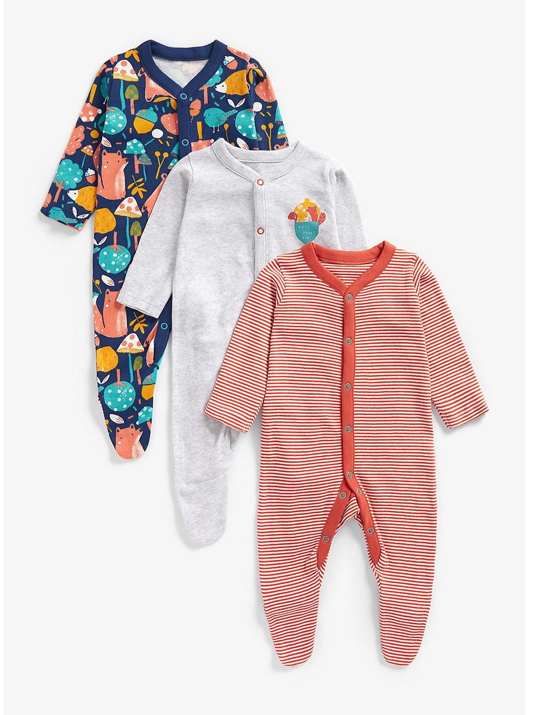 

mothercare Infant Boys Pack Of 3 Multicoloured Pure Cotton Sleepsuits, Multi