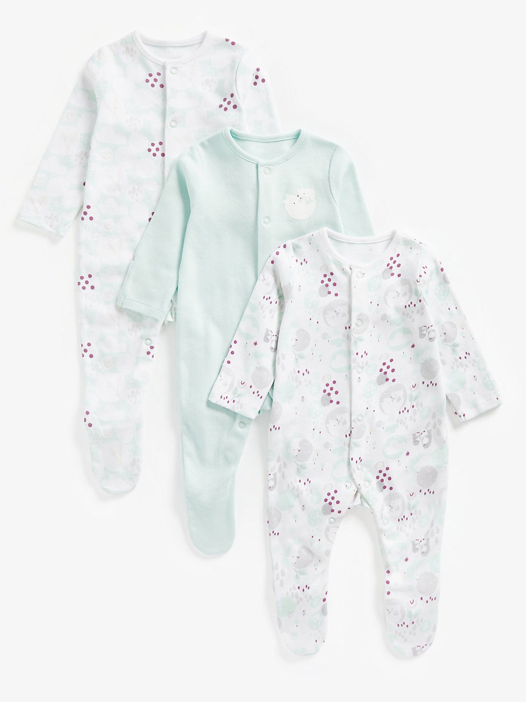 

mothercare Infants Pack of 3 Cotton Printed Sleepsuits, Blue