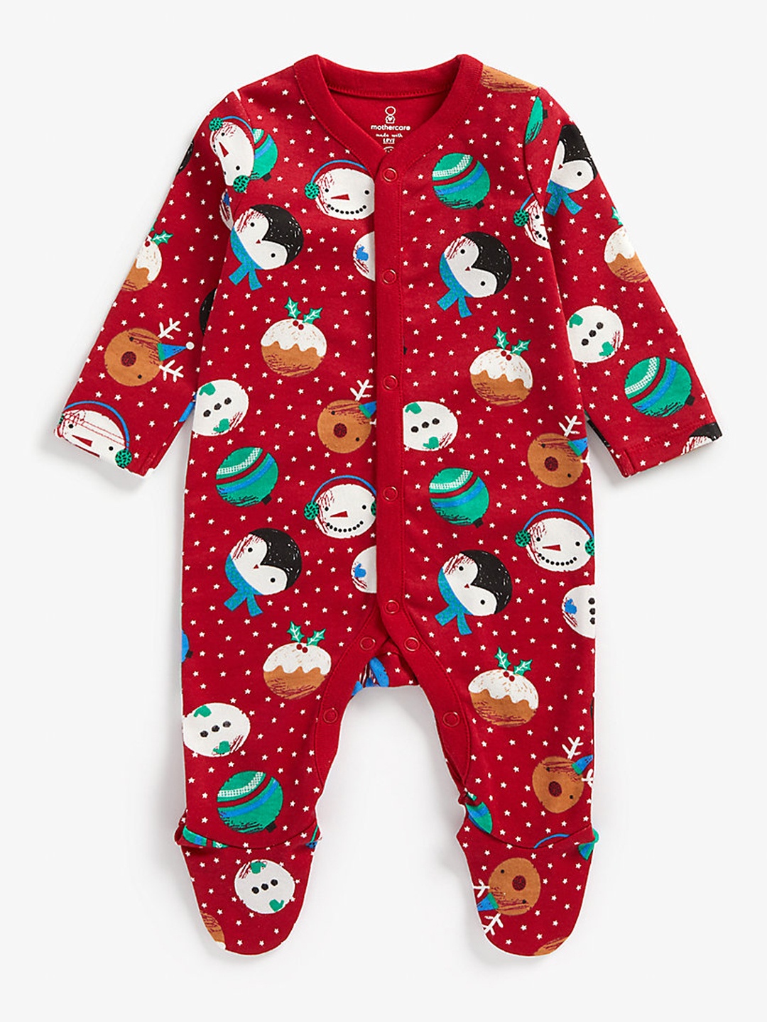 

mothercare Infant Girls Red Printed Pure Cotton Sleepsuit