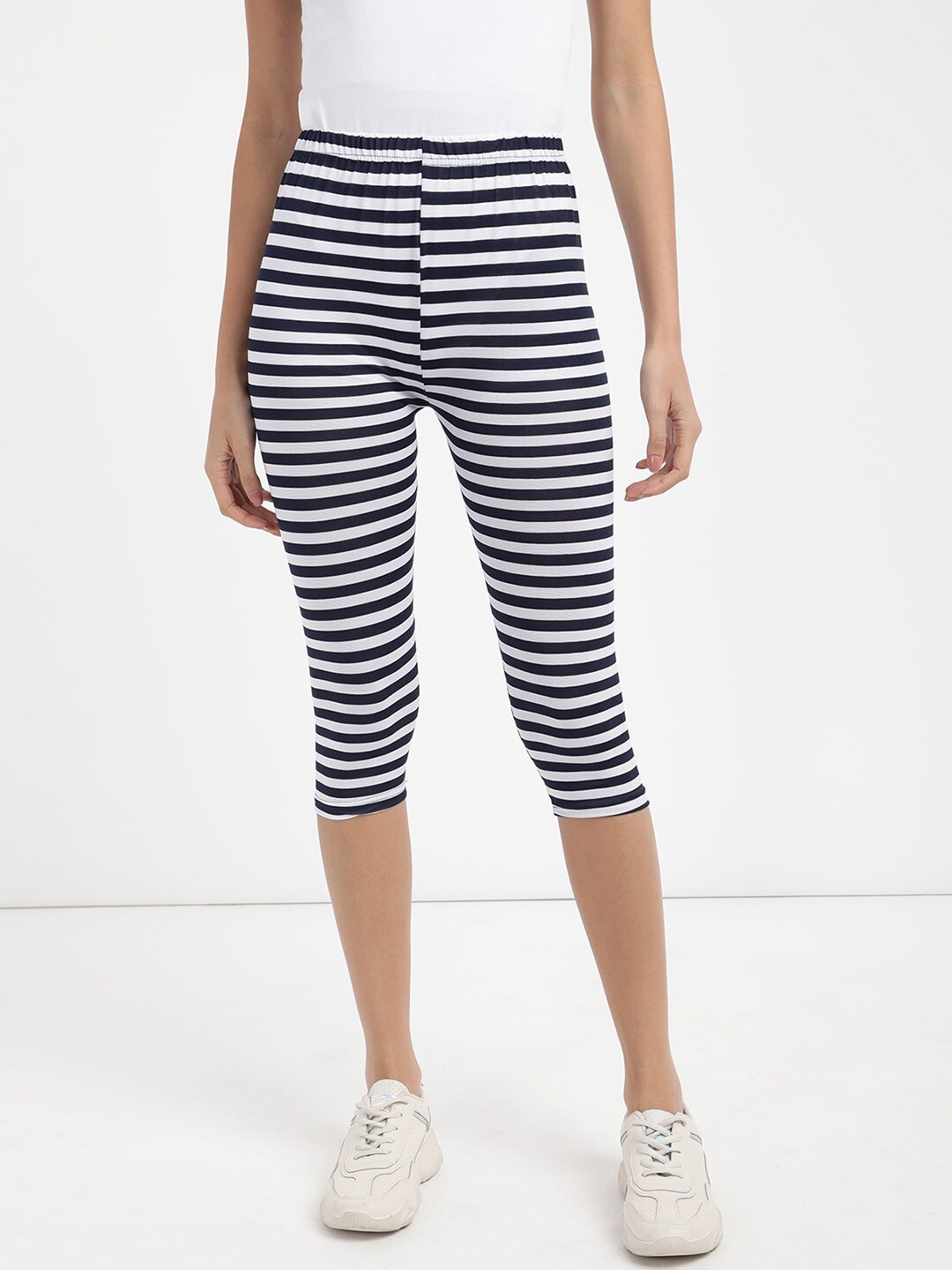 

V2 Value & Variety Women Navy Blue & White Striped Capris