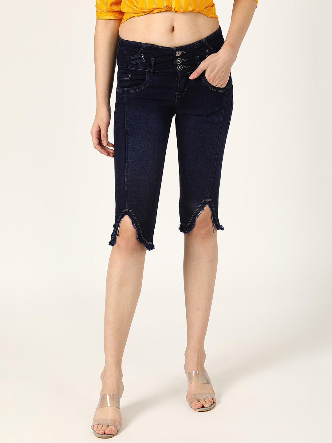 

V2 Value & Variety Women Blue Solid Denim Capris