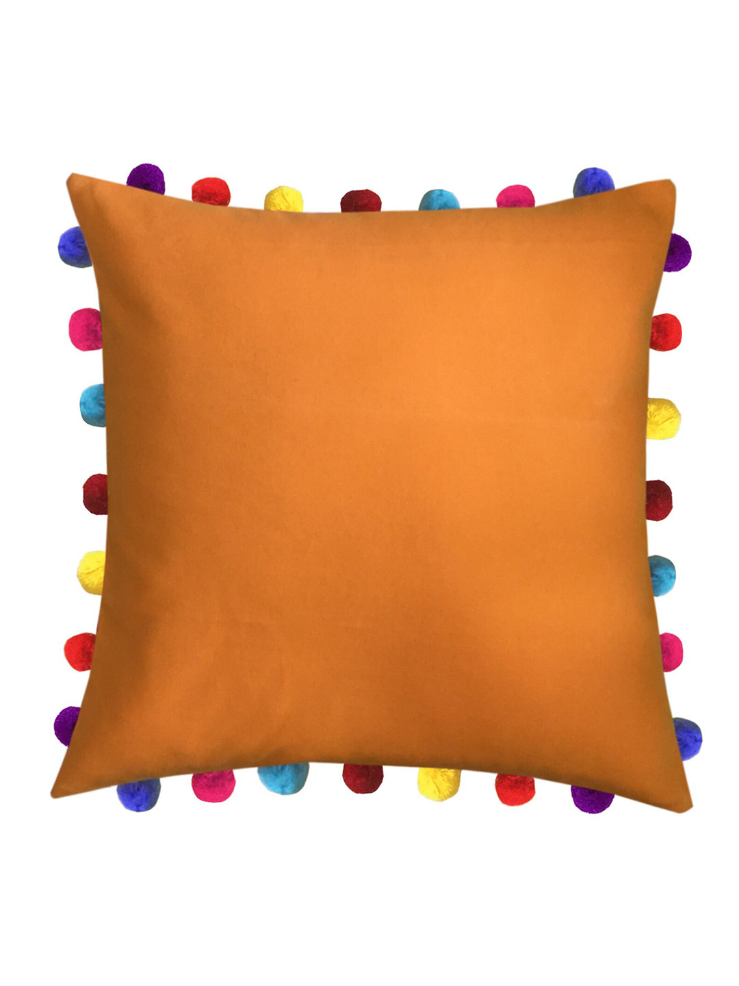 

Lushomes Orange Square Cushion Covers with Pom-Poms