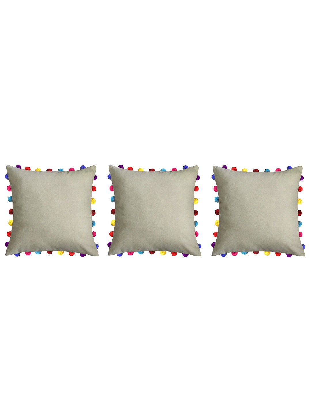 

Lushomes Set Of 3 Beige Solid Pure Cotton Cushion Covers with Colorful Tassels