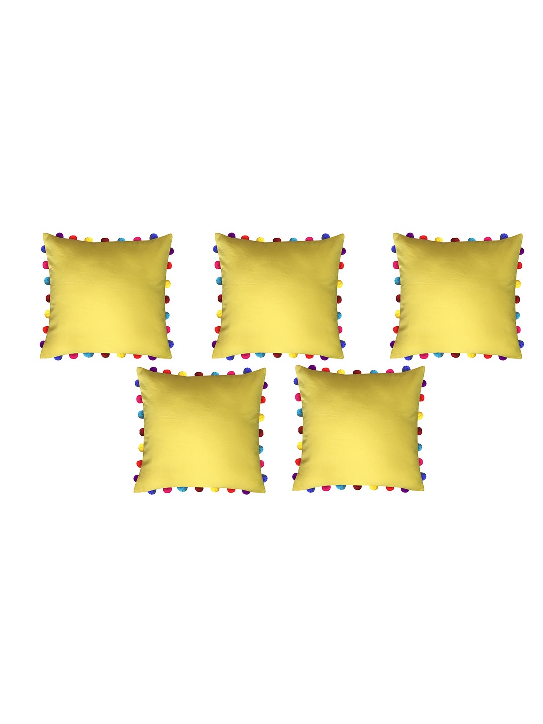

Lushomes Yellow Set of 5 Square Cushion Covers with Pom Poms