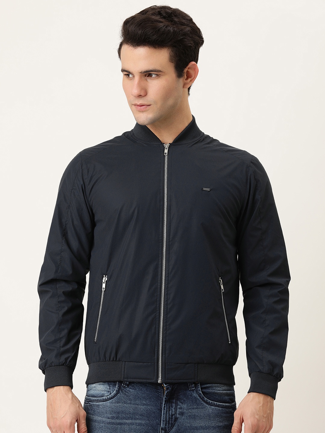 

Peter England Men Navy Blue Bomber Jacket