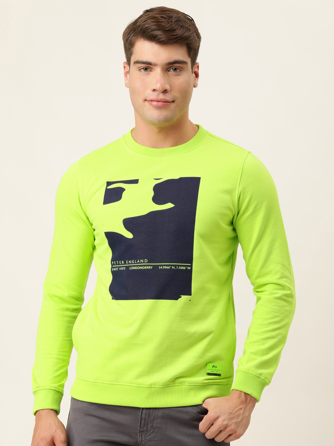 

Peter England Men Fluorescent Green Printed Sweatshirt