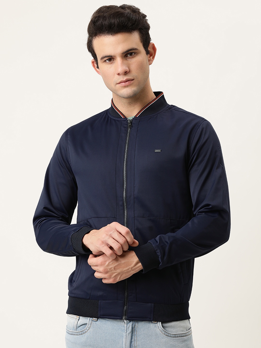 

Peter England Men Navy Blue Solid Bomber Jacket