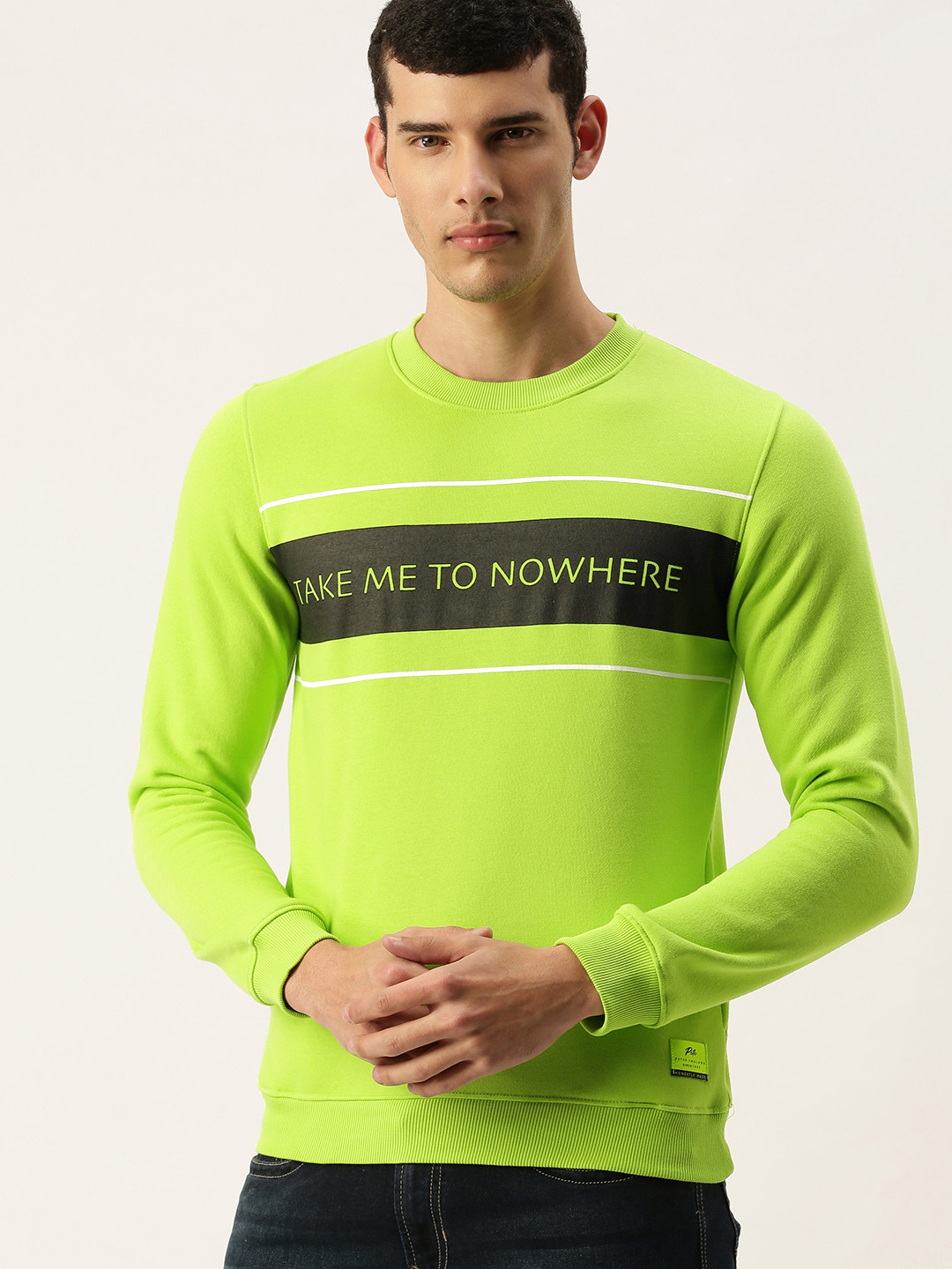 

Peter England Casuals Men Fluorescent Green Printed Sweatshirt