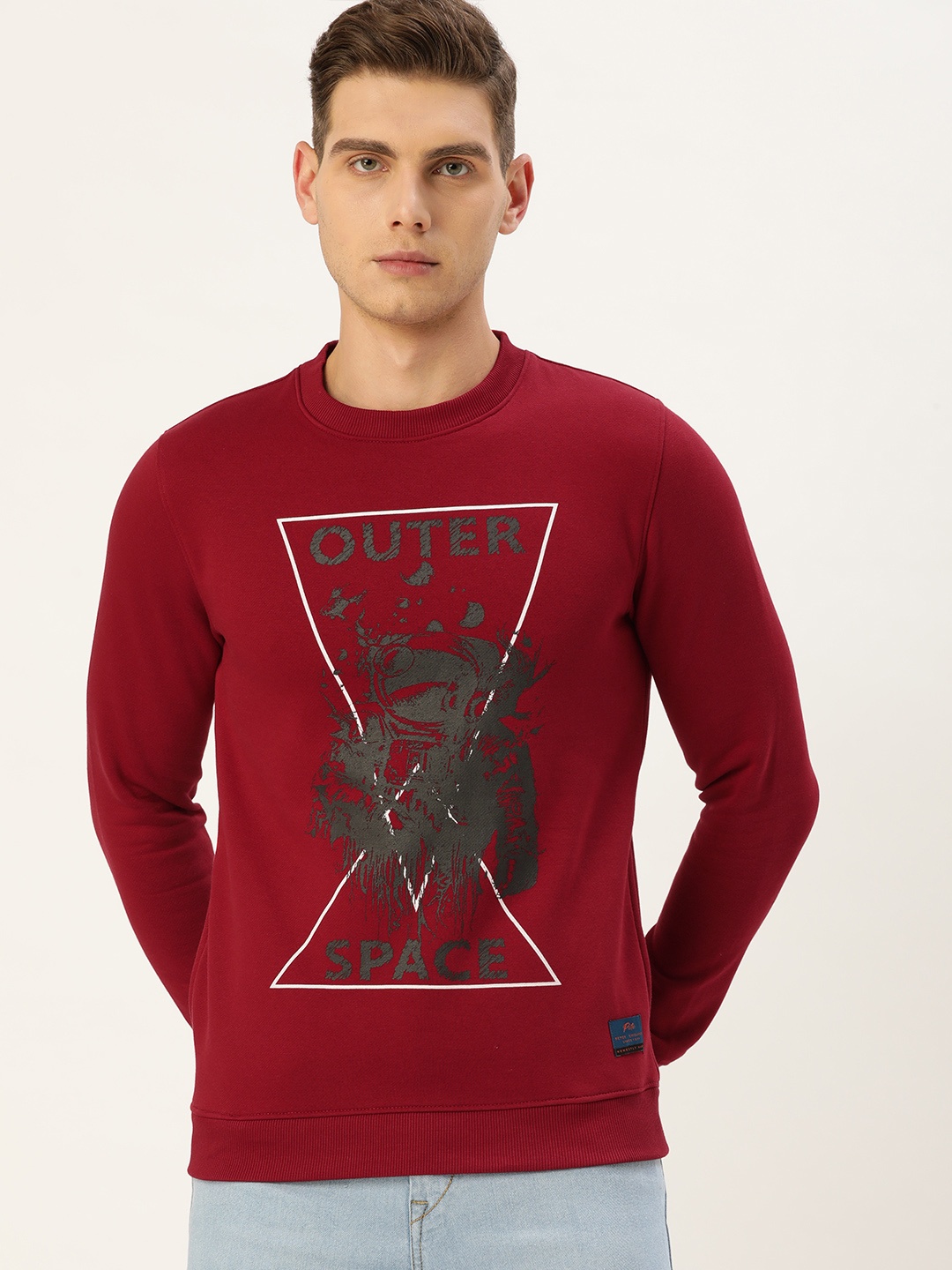 

Peter England Casuals Men Maroon & Charcoal Grey Printed Sweatshirt