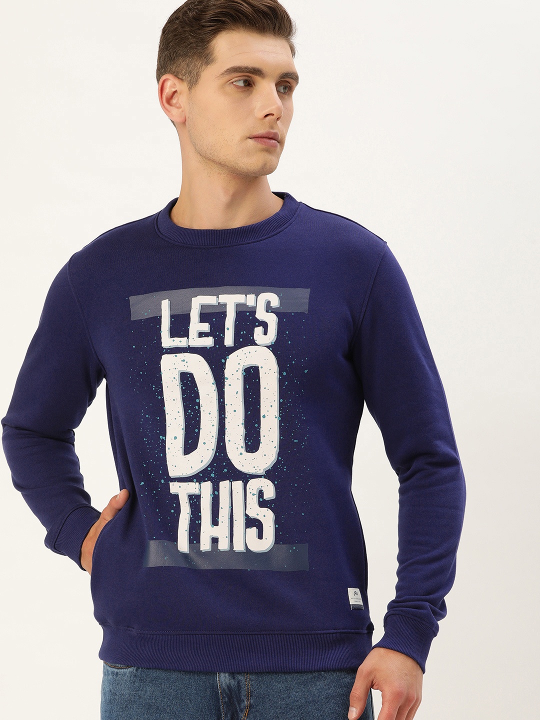 

Peter England Casuals Men Navy Blue & White Printed Sweatshirt