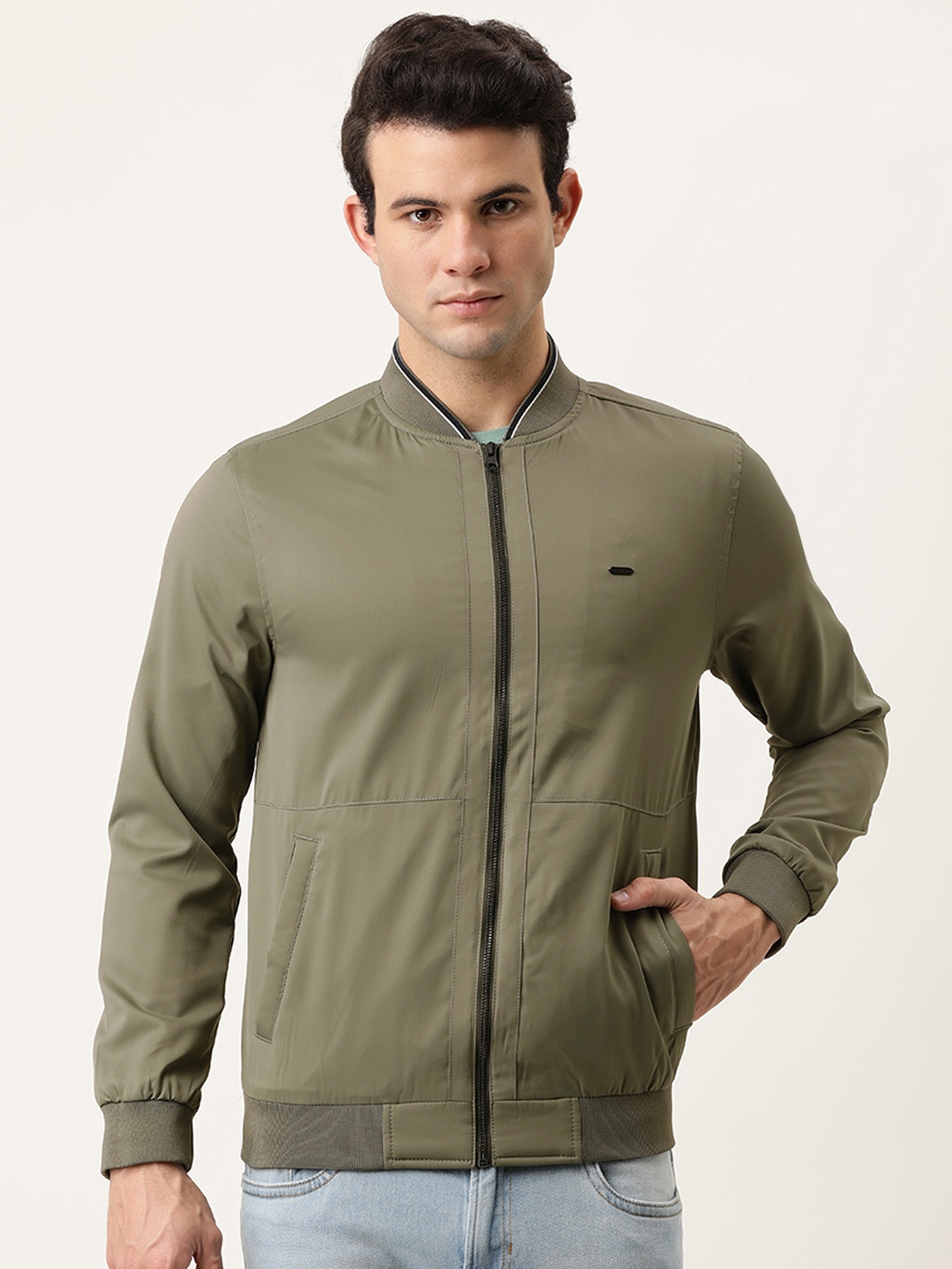 

Peter England Men Khaki Solid Bomber Jacket