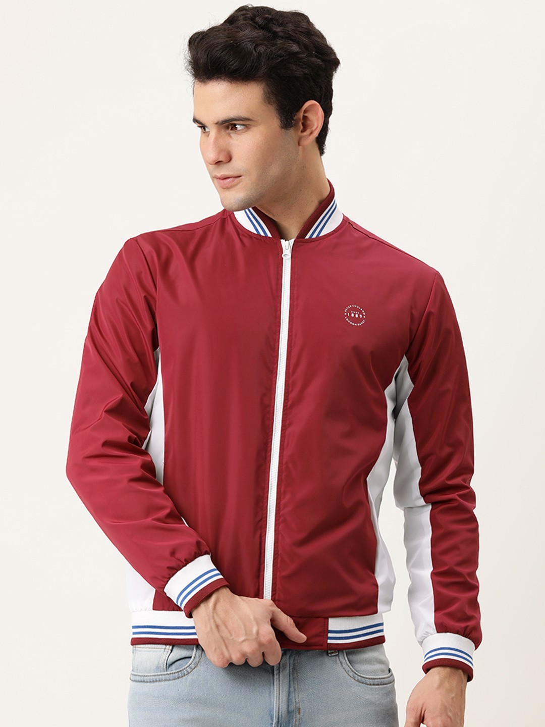 

Peter England Men Red Solid Bomber Jacket