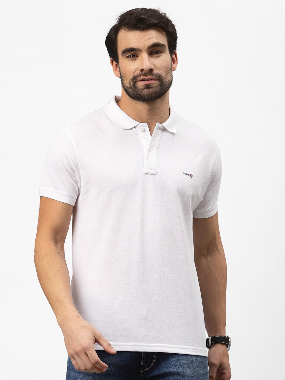 

Pepe Jeans Men White Polo Collar T-shirt