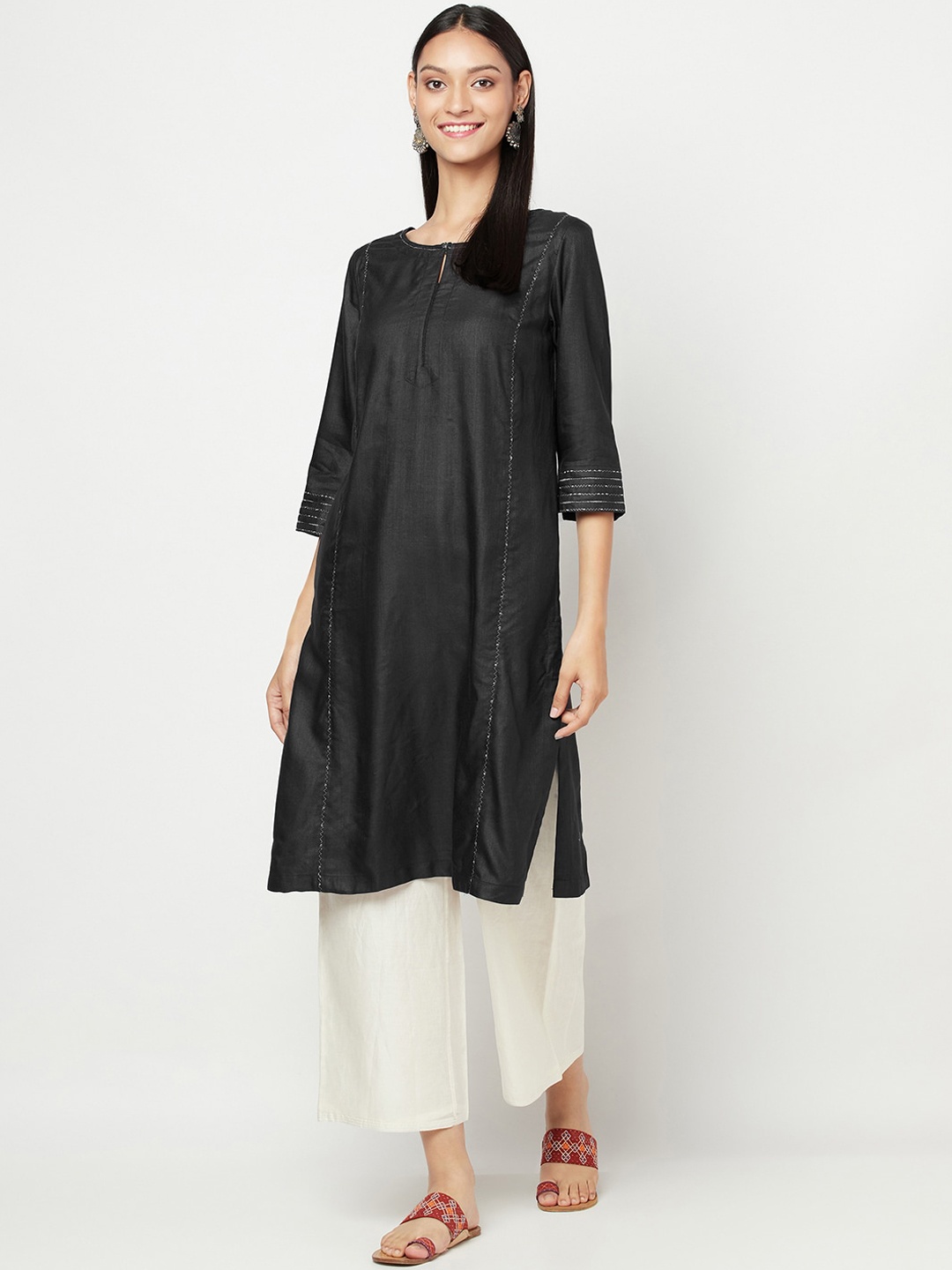 

Fabindia Women Black Keyhole Neck Kurta