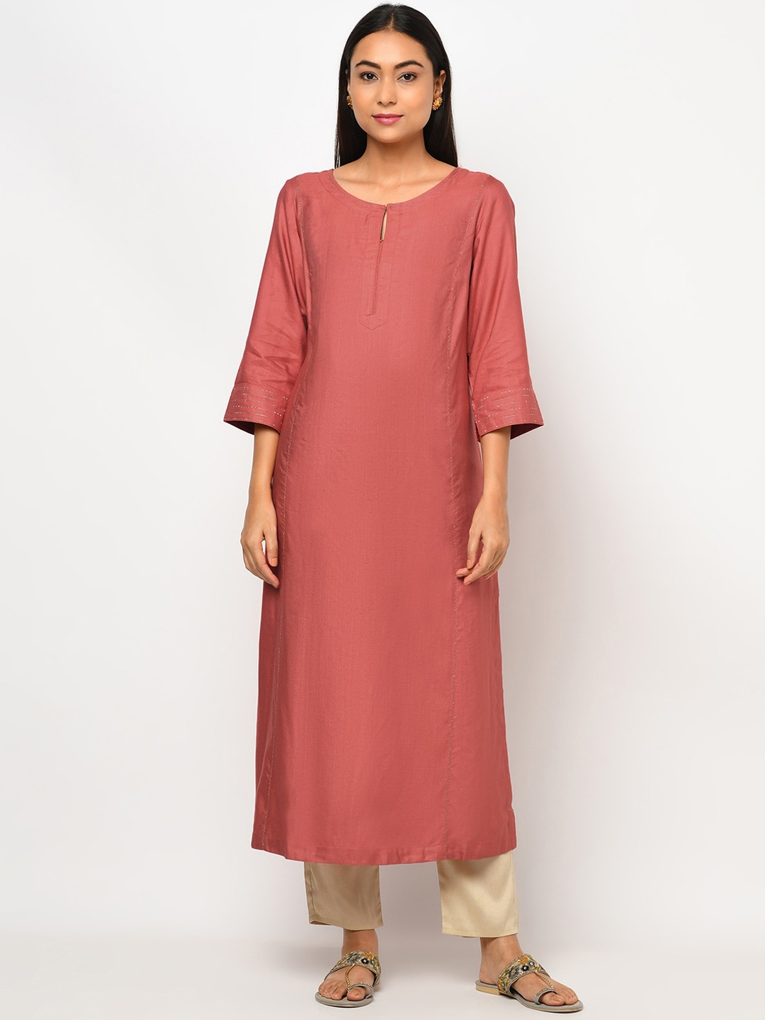 

Fabindia Women Coral Keyhole Neck Kurta