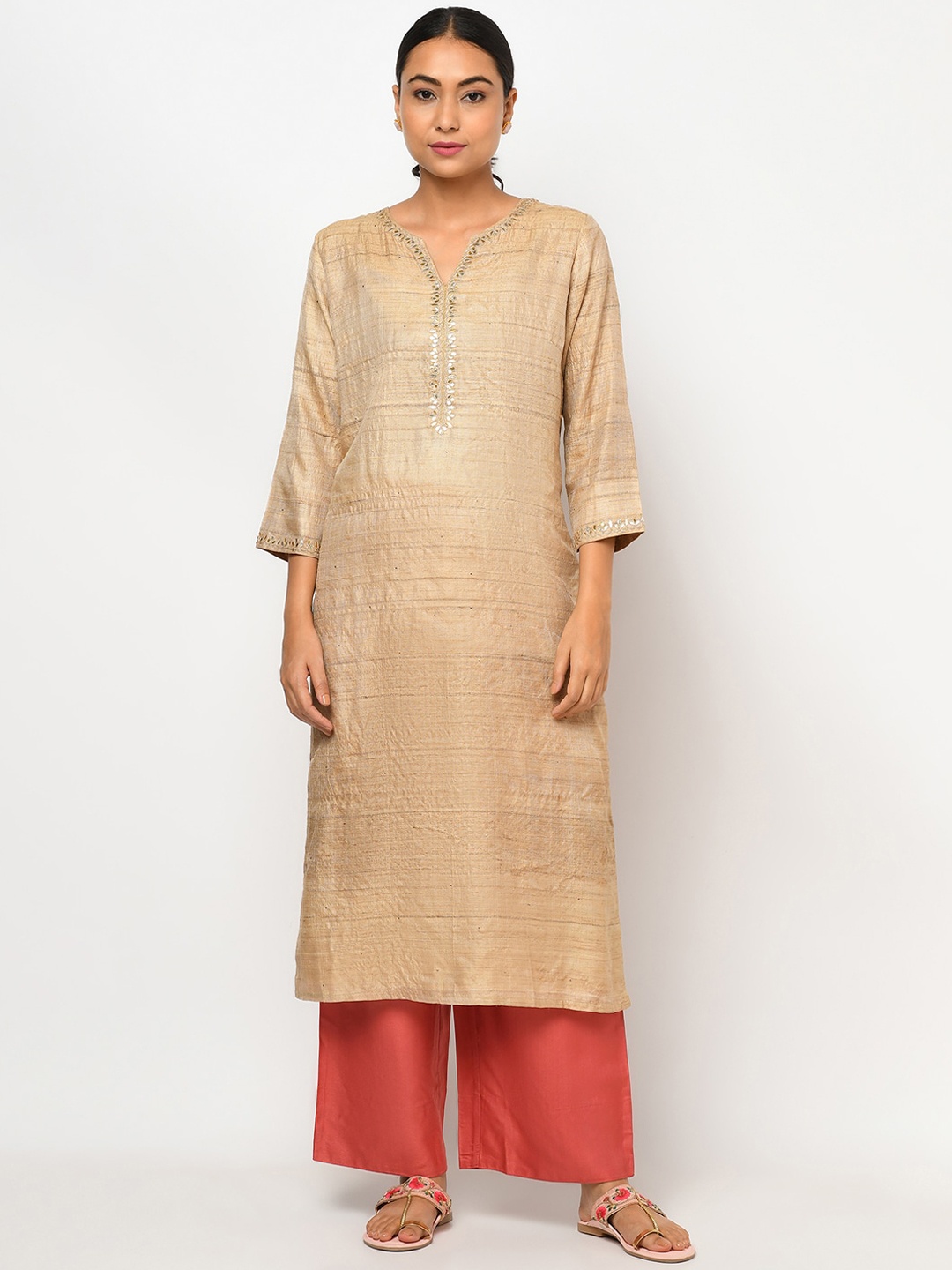 

Fabindia Women Beige Kurta