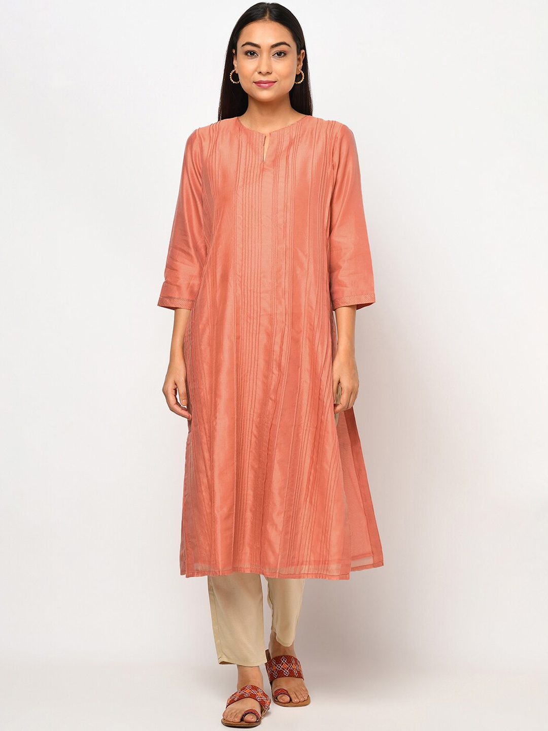 

Fabindia Women Peach-Coloured Kurta