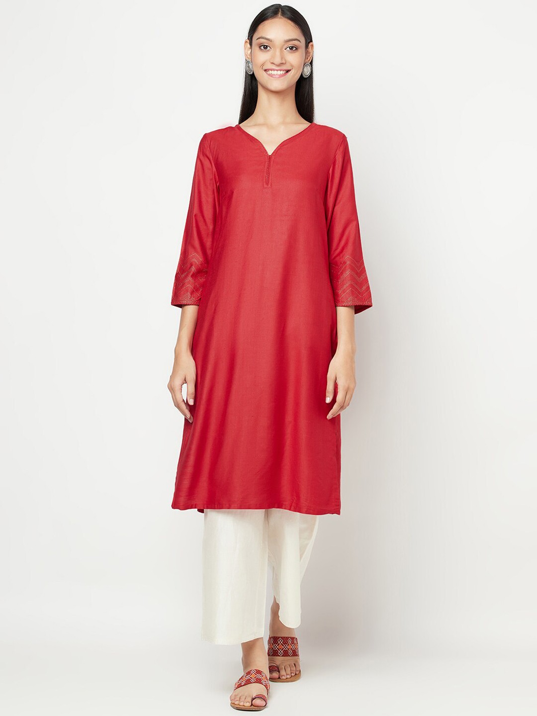 

Fabindia Women Red Thread Work Kurta