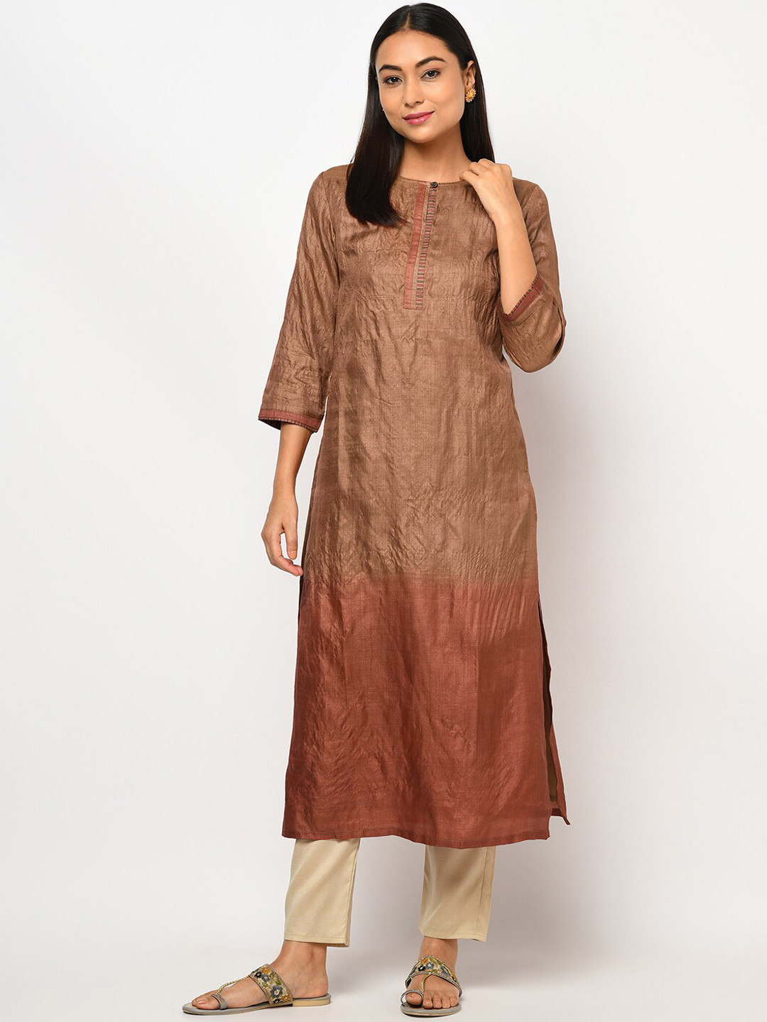 

Fabindia Women Brown Tussar Silk Kurta