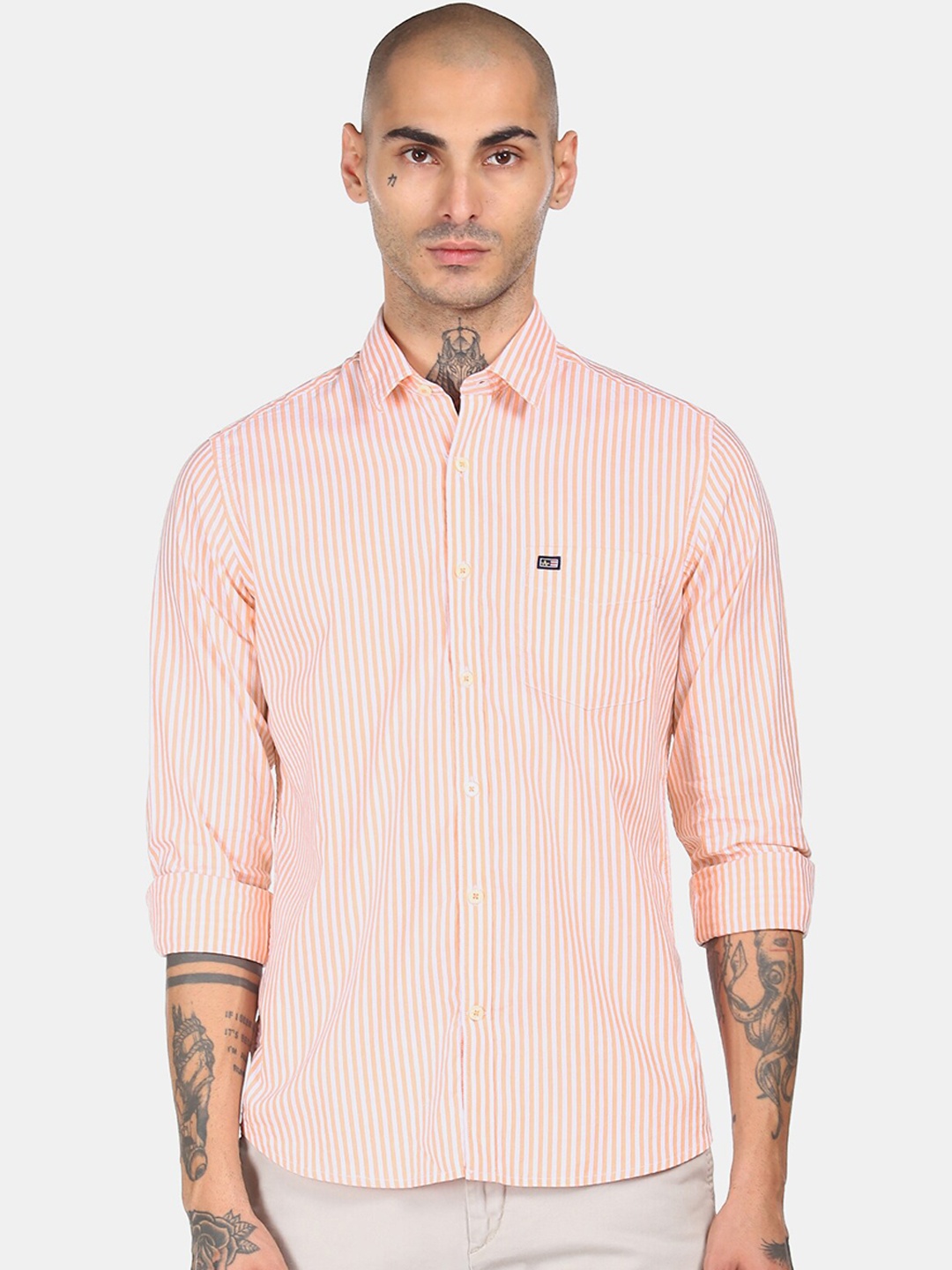 

Arrow Sport Men Orange & White Striped Pure Cotton Casual Shirt