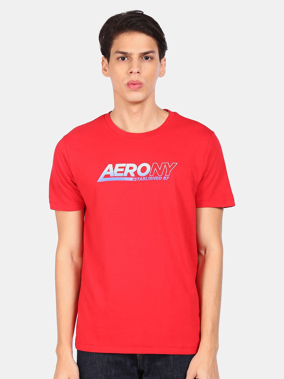 

Aeropostale Men Red Brand Logo Printed Pure Cotton T-shirt