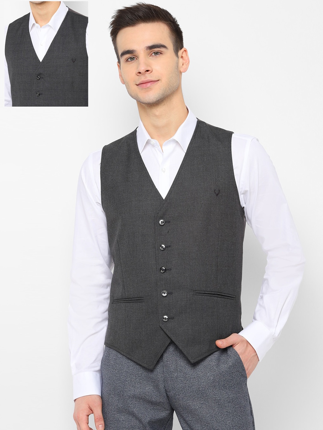 

Allen Solly Men Grey Solid Woven Slim-Fit Reversible Waistcoat