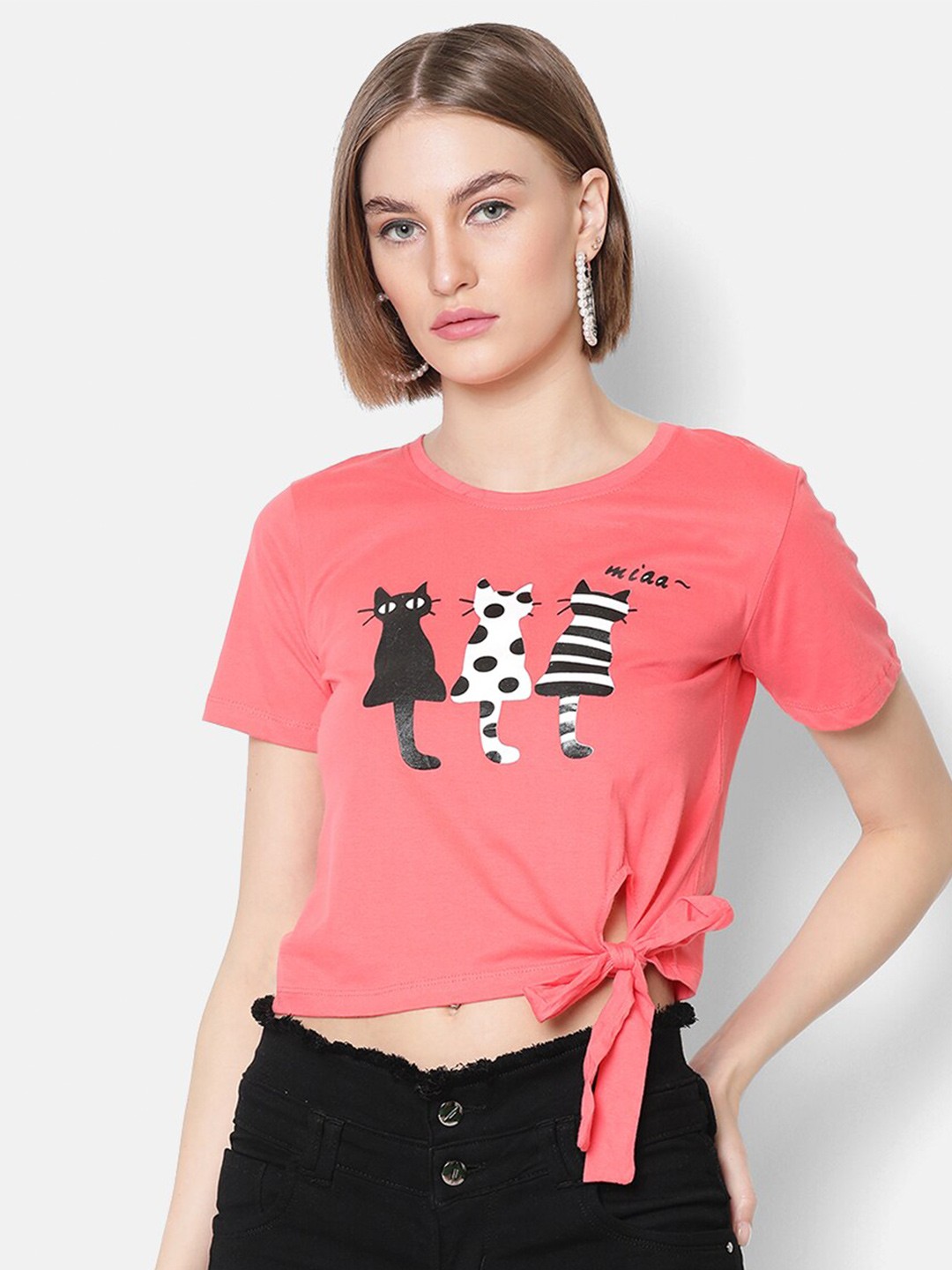 

V2 Value & Variety Women Orange Printed Crop Top