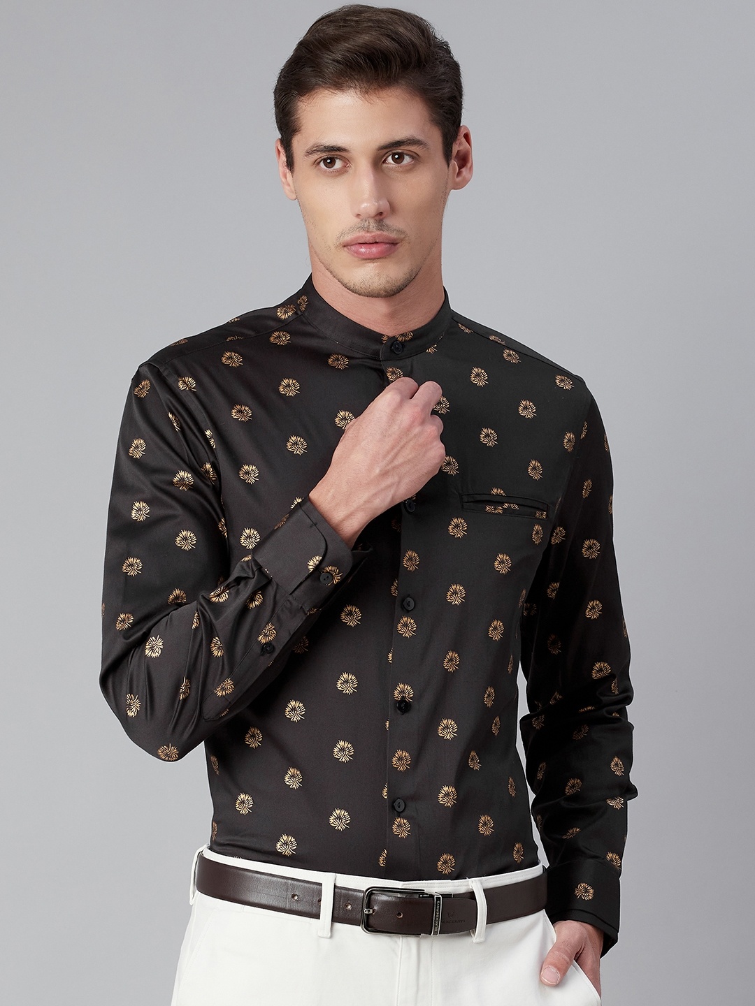 

Marks & Spencer Men Black Slim Fit Printed Semiformal Shirt