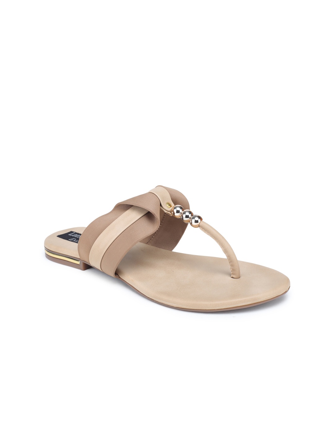 

LONDON STEPS Women Beige T-Strap Flats with Bows