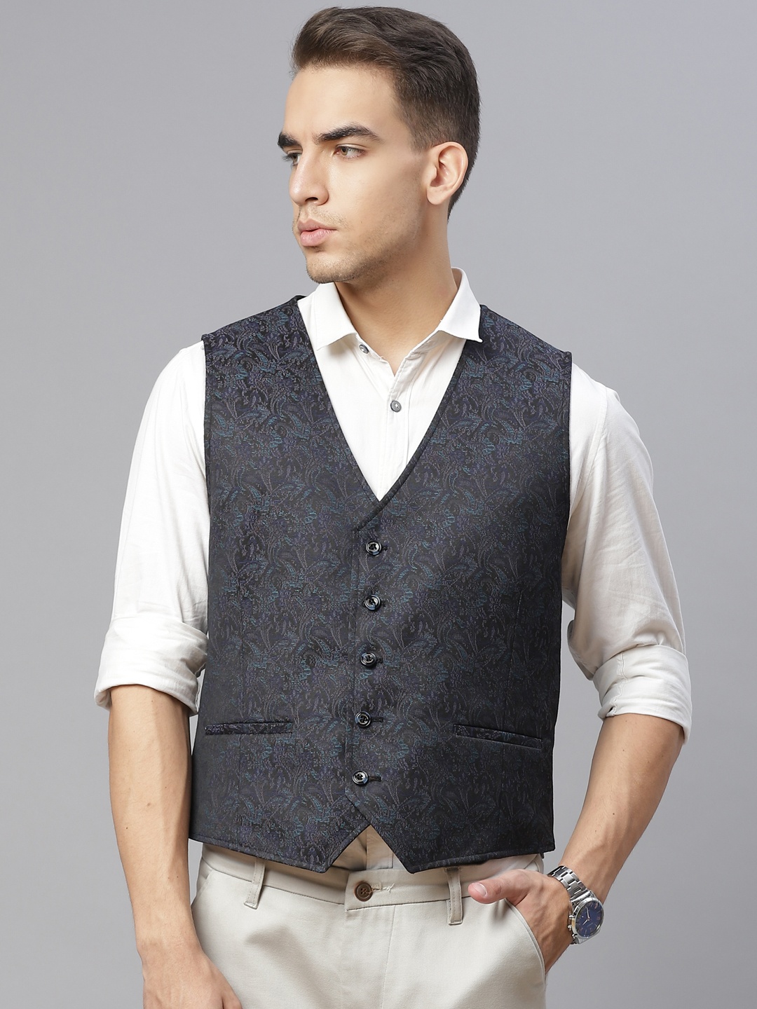 

Marks & Spencer Men Black Solid Formal Waistcoat