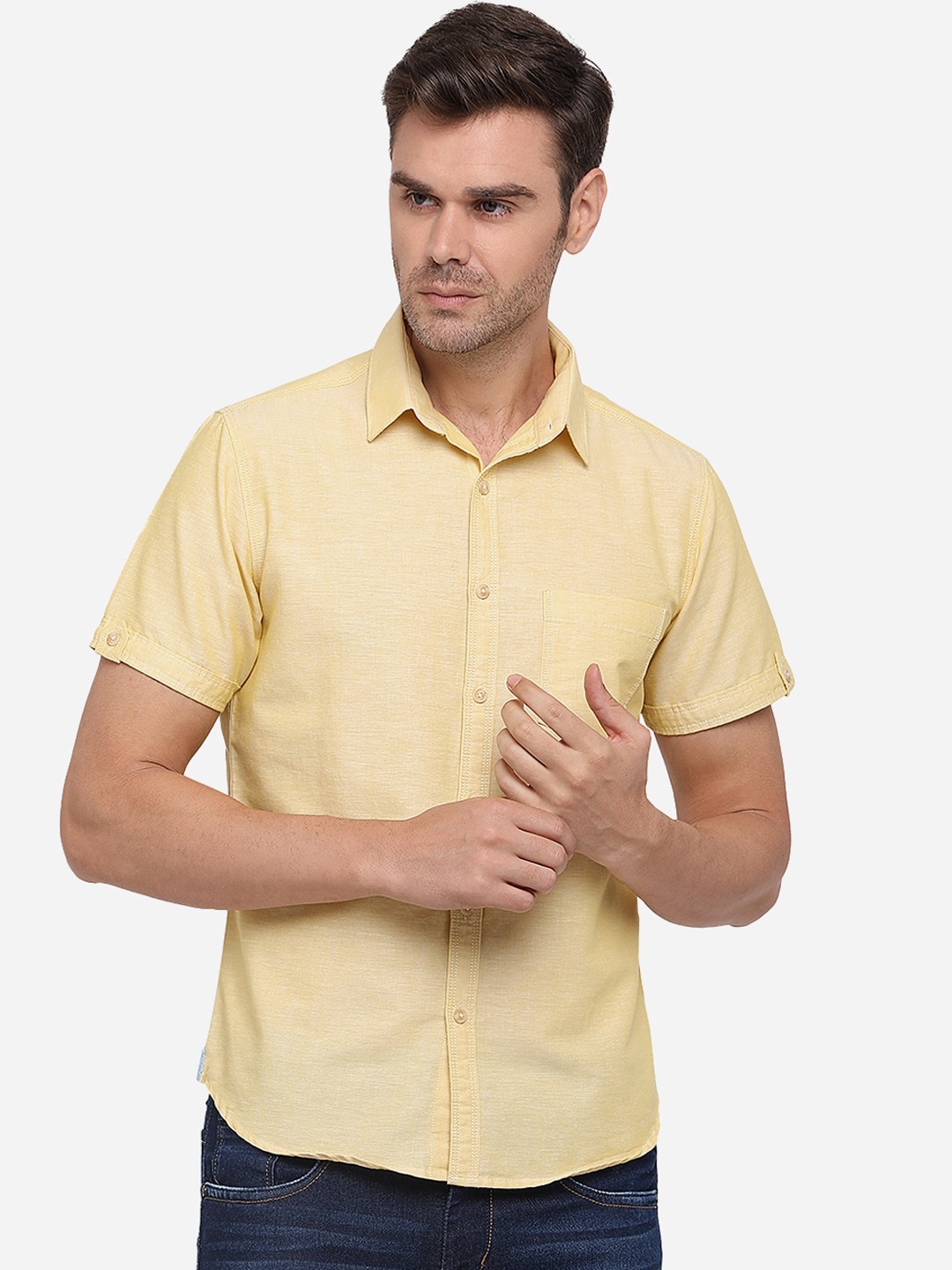 

Greenfibre Men Mustard Slim Fit Opaque Pure Cotton Casual Shirt