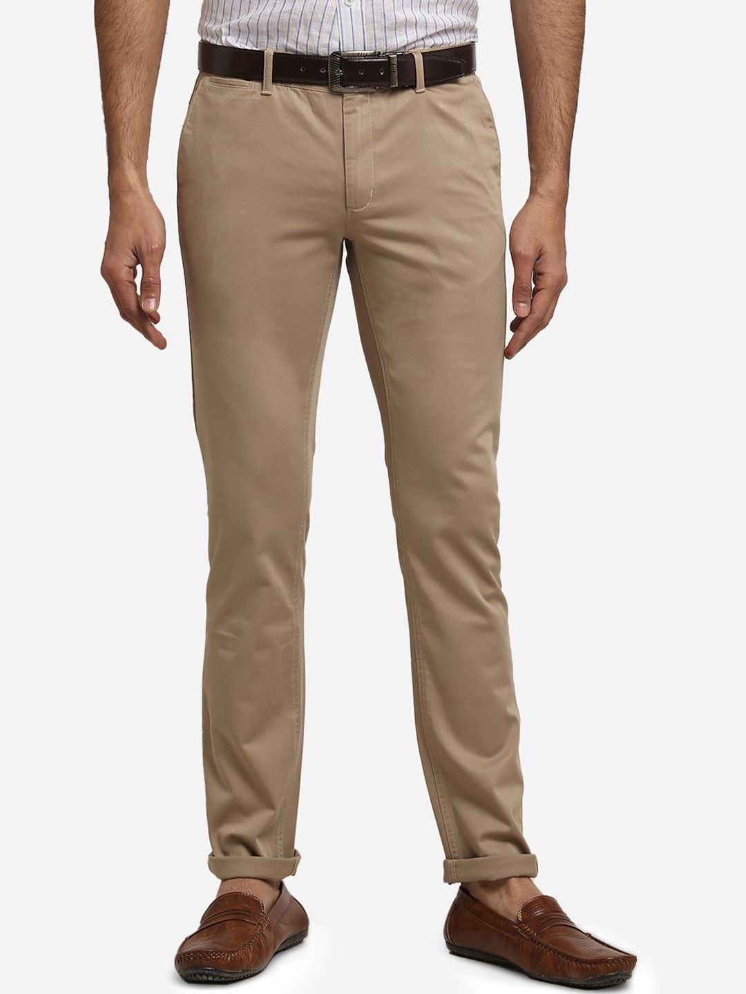 

Greenfibre Men Khaki Slim Fit Pure Cotton Chinos Trousers