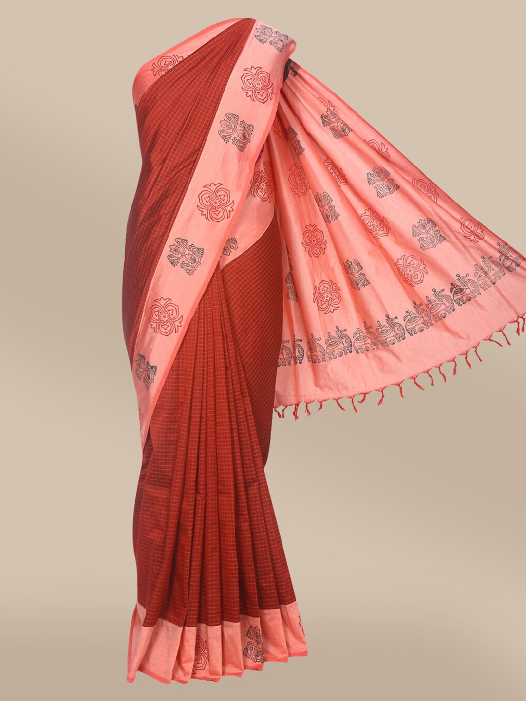 

The Chennai Silks Maroon & Pink Mirror Work Fusion Saree