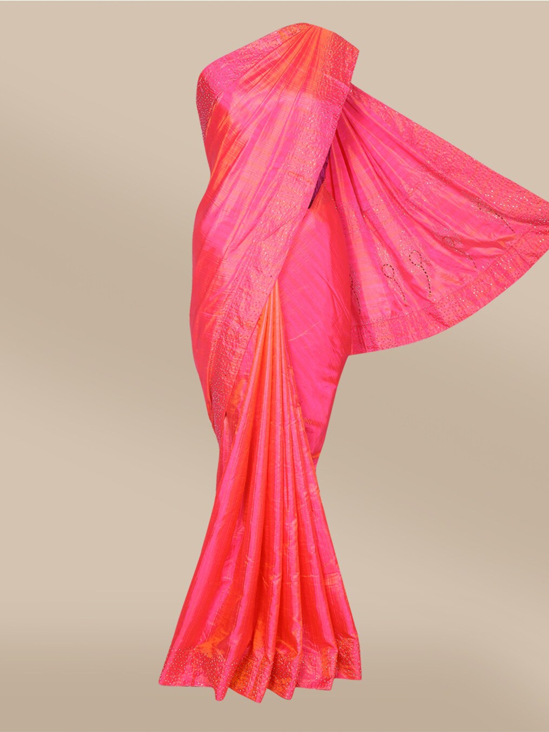 

The Chennai Silks Pink & Gold-Toned Beads and Stones Saree