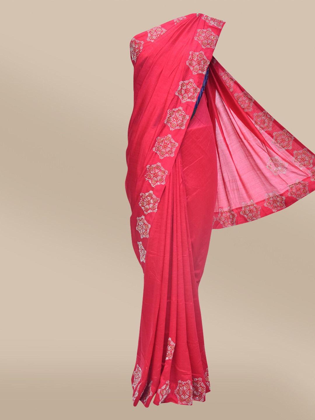 

The Chennai Silks Red & Blue Beads and Stones Saree