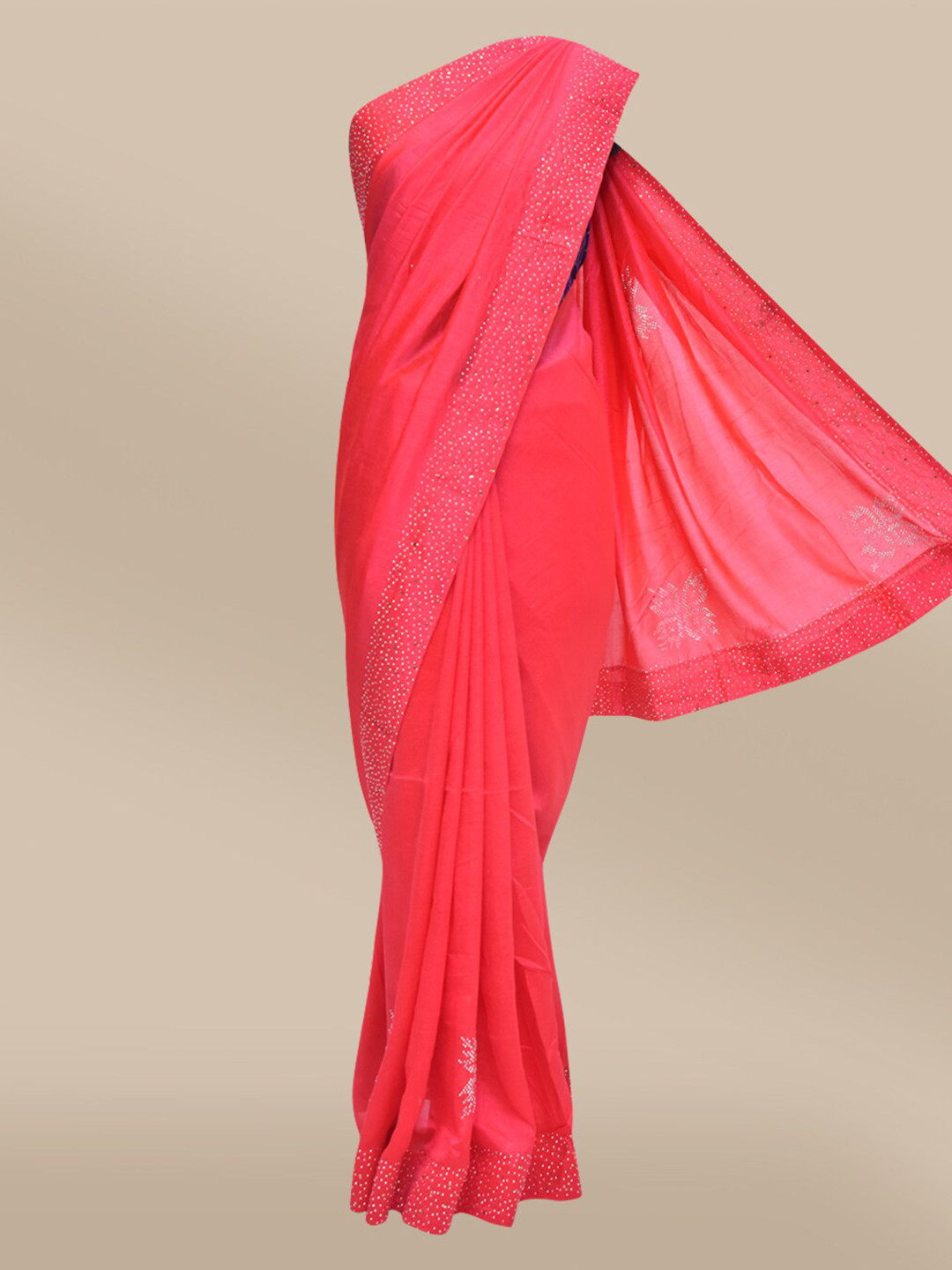 

The Chennai Silks Red Beads and Stones Border Poly Silk Saree