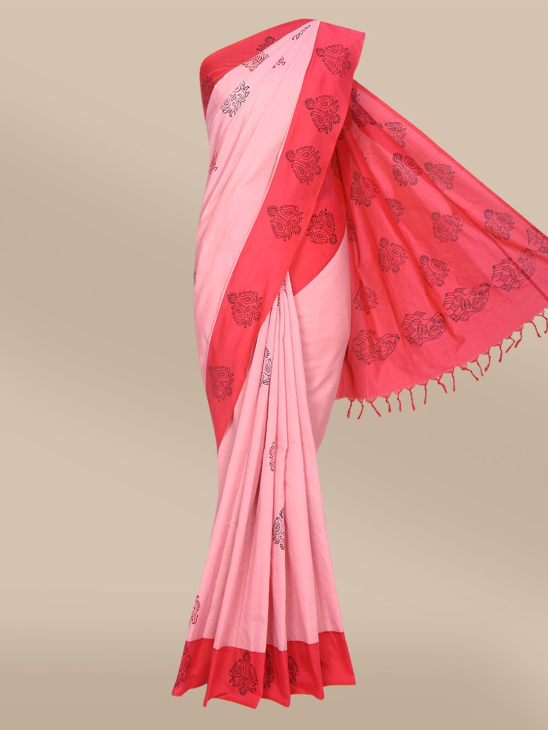 

The Chennai Silks Pink & Red Batik Printed Saree