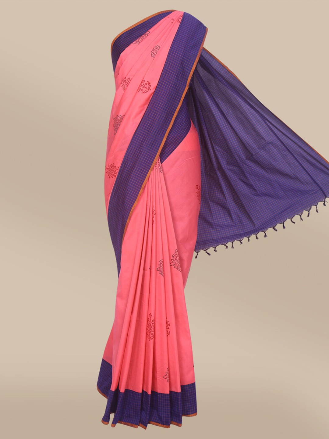 

The Chennai Silks Pink & Blue Printed Polycotton Saree