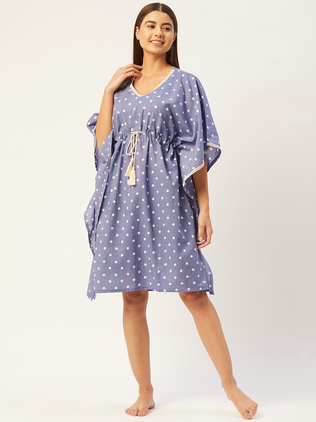 

Ikk Kudi by Seerat Purple Printed Polka Dot Knee Length Kaftan