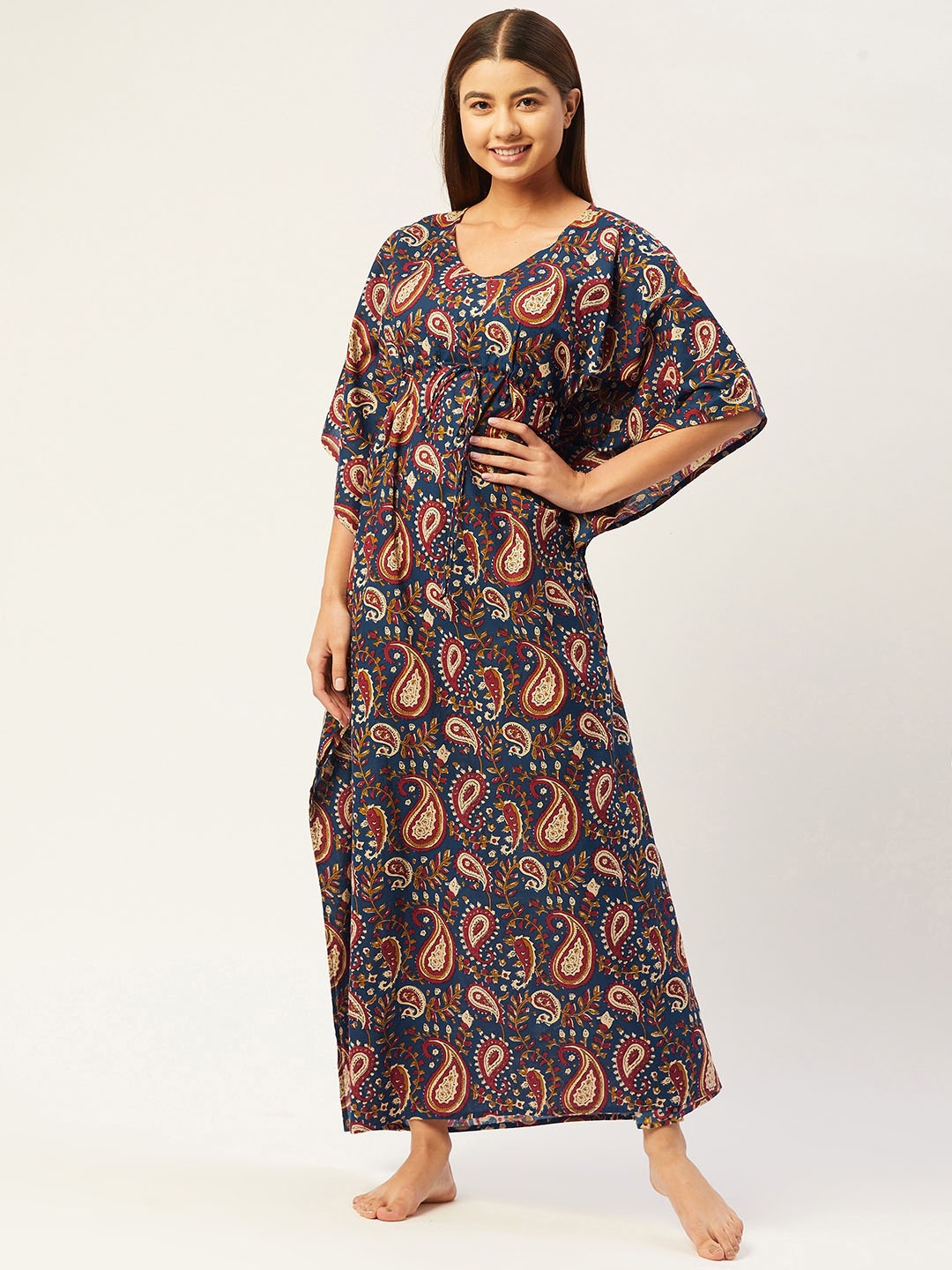 

Ikk Kudi by Seerat Navy Blue Printed Maxi Nightdress