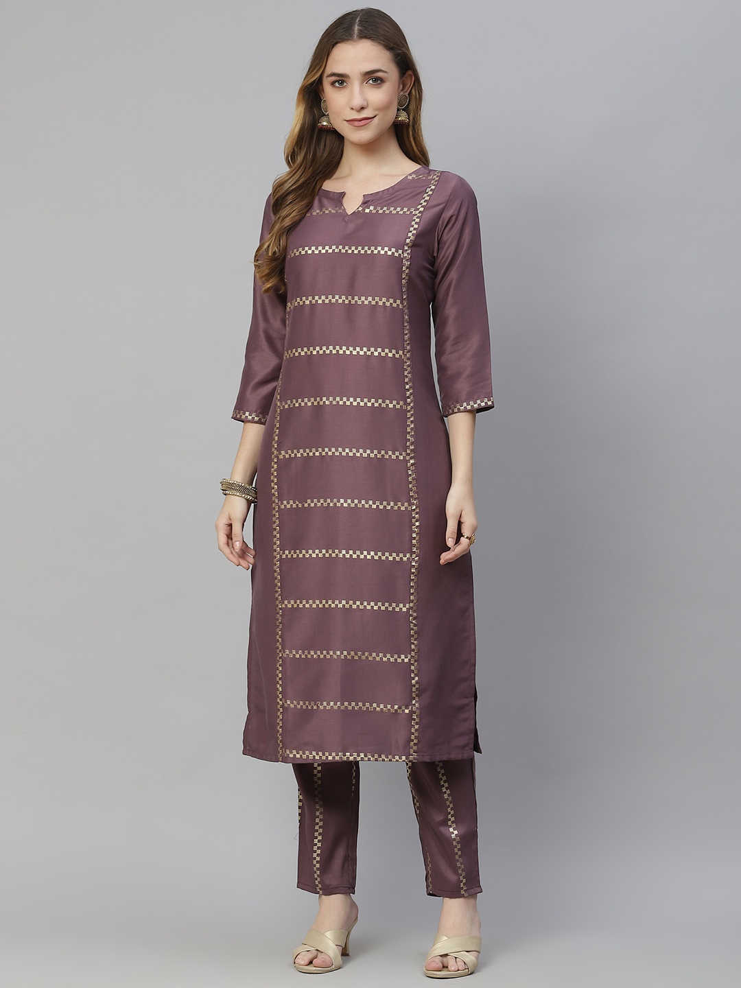 

ZIYAA Women Purple Printed Regular Kurta with Trousers