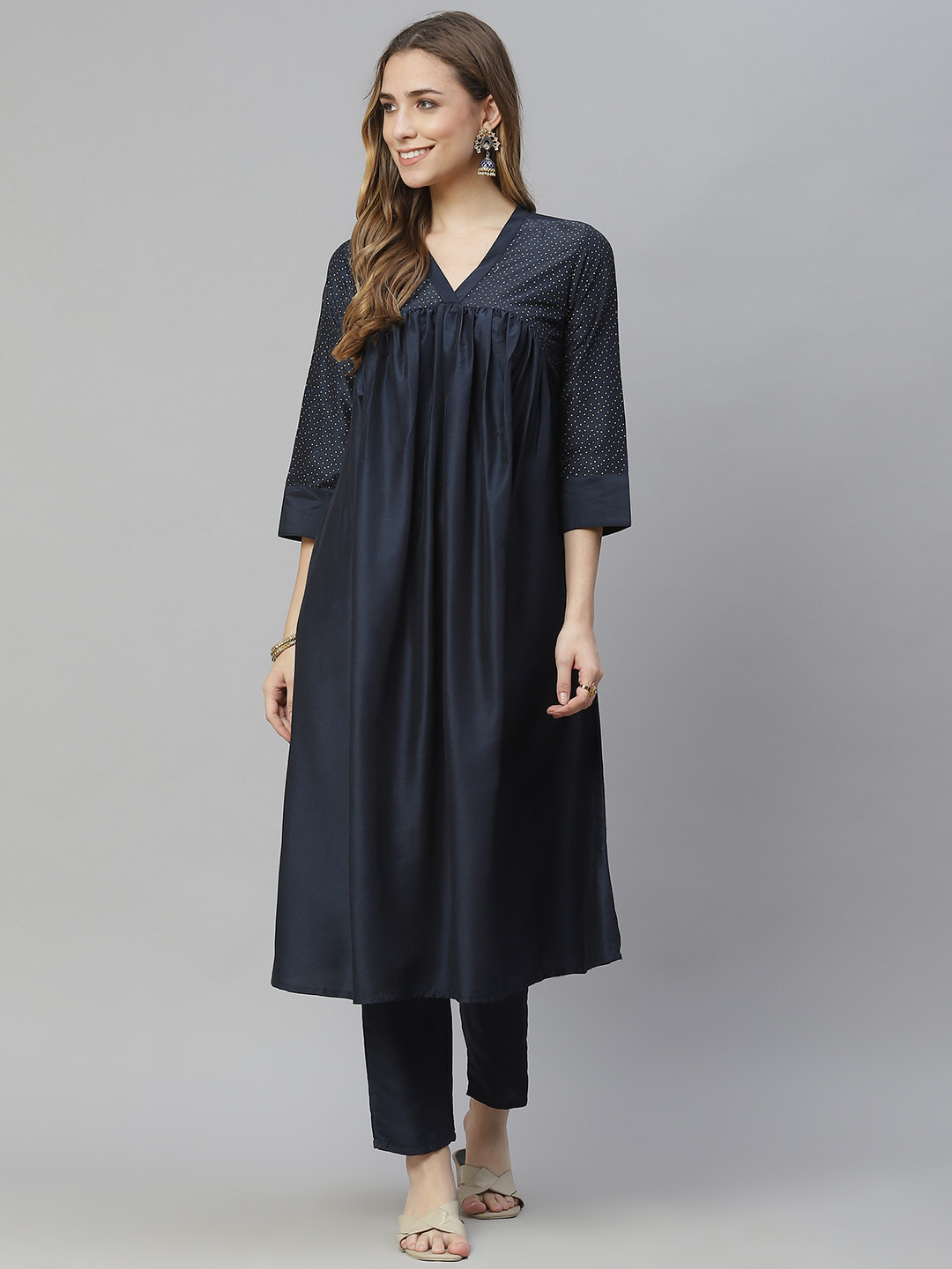 

ZIYAA Women Navy Blue Printed Regular Kurta with Trousers